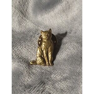 gold‎ tone cat Vintage Tac Pin Lapel Hat Tie Pinback Very Detailed
